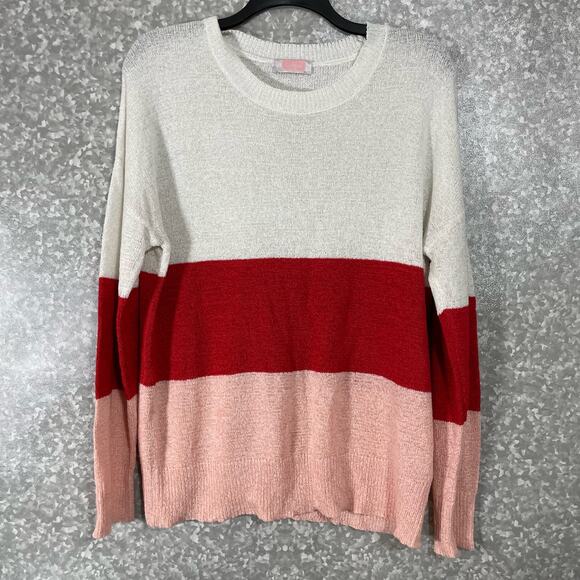 C+D+M Women's White, Red, & Pink Colorblock Sweater - Size Large - Cozycore Top - Picture 1 of 6